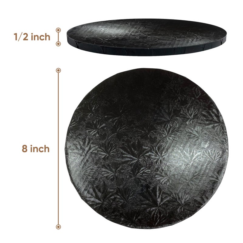 Cakebon Round Cake Boards - Sturdy 1/2 Thick Drums - 8 Inch Professional Fully Wrapped Edges Black 1-Pack - Image 2